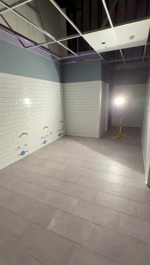 Commercial bathroom, wide view